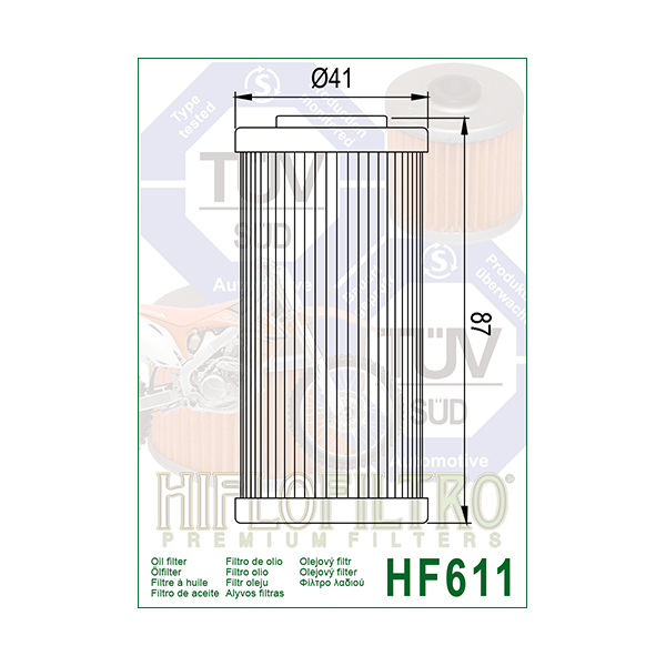 BMW, Husqvarna, Sherco, filtre à huile "Hiflofiltro HF 611"